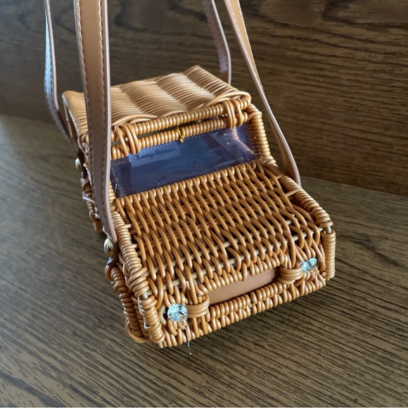 Tommy Bahama Tan Woven Rattan Car-Shaped Satchel - Picture 14 of 16